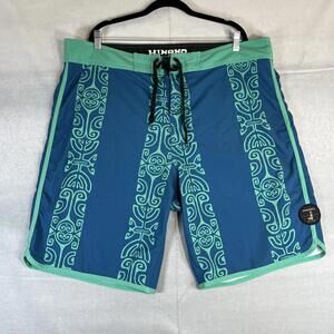 Hinano Tahiti Board Shorts Mens 42 Teal Green Tribal Graphic Surf Beach